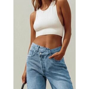 Princess Polly Asymmetrical Straightleg Light Wash Jeans Button Fly Size 2